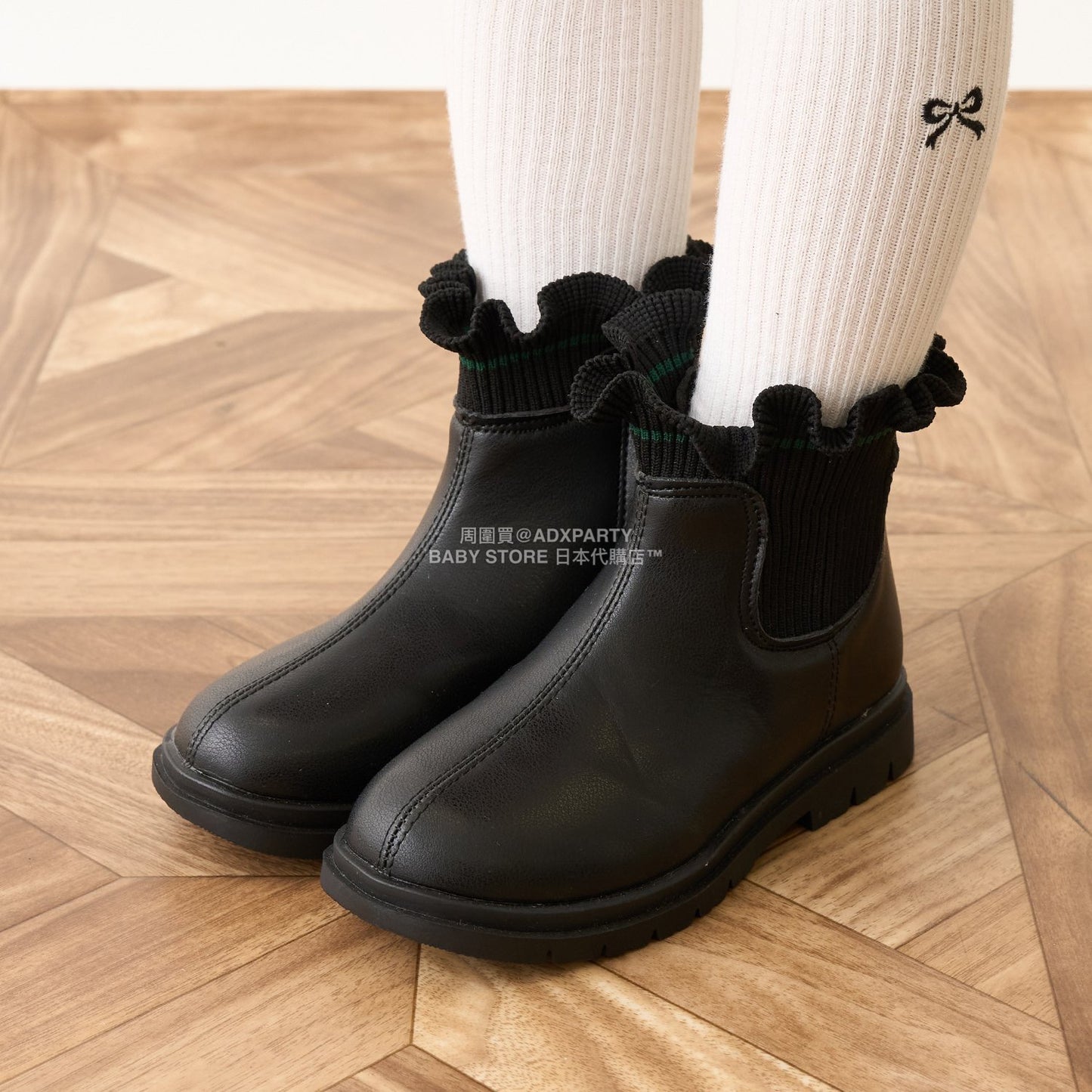 日本直送 Lycee mine 荷葉邊羅紋側拉鍊短靴 18-21cm 鞋系列 其他品牌