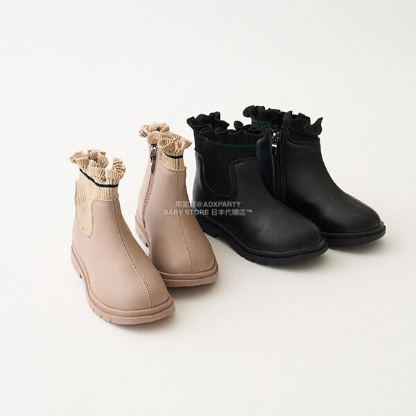 日本直送 Lycee mine 荷葉邊羅紋側拉鍊短靴 18-21cm 鞋系列 其他品牌