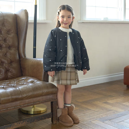 日本童裝 Ly# mine 刺繡無領夾棉抓毛外套 100-150cm 女童款 冬季 (適合初秋、香港平均溫度、寒冷天氣）OUTERWEAR 