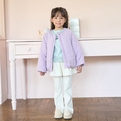 日本童裝 Ly# mine 刺繡無領夾棉抓毛外套 100-150cm 女童款 冬季 (適合初秋、香港平均溫度、寒冷天氣）OUTERWEAR 