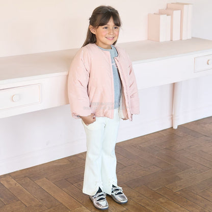 日本童裝 Ly# mine 刺繡無領夾棉抓毛外套 100-150cm 女童款 冬季 (適合初秋、香港平均溫度、寒冷天氣）OUTERWEAR 