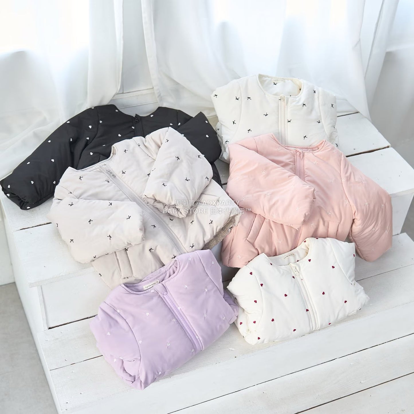 日本童裝 Ly# mine 刺繡無領夾棉抓毛外套 100-150cm 女童款 冬季 (適合初秋、香港平均溫度、寒冷天氣）OUTERWEAR 