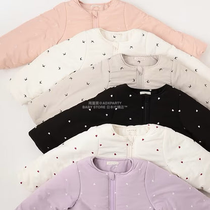 日本童裝 Ly# mine 刺繡無領夾棉抓毛外套 100-150cm 女童款 冬季 (適合初秋、香港平均溫度、寒冷天氣）OUTERWEAR 