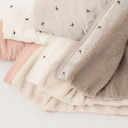 日本童裝 Ly# mine 刺繡無領夾棉抓毛外套 100-150cm 女童款 冬季 (適合初秋、香港平均溫度、寒冷天氣）OUTERWEAR 