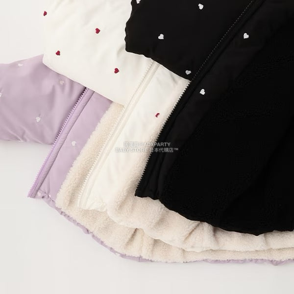 日本童裝 Ly# mine 刺繡無領夾棉抓毛外套 100-150cm 女童款 冬季 (適合初秋、香港平均溫度、寒冷天氣）OUTERWEAR 