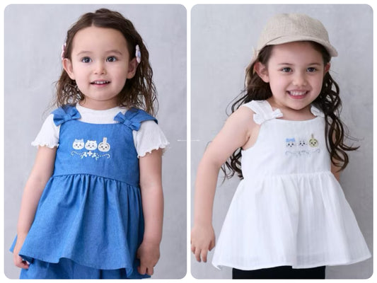 Japanese children's clothing pe#main x Chiikawa ちいかわ embroidered ruffle top 90-130cm girls summer TOPS 
