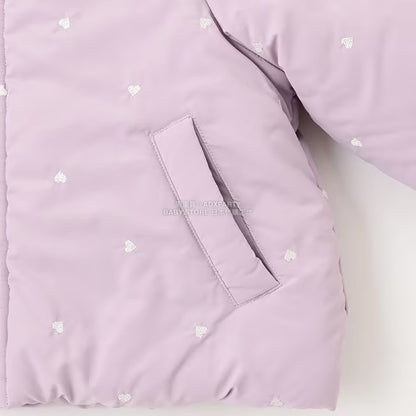 日本童裝 Ly# mine 刺繡無領夾棉抓毛外套 100-150cm 女童款 冬季 (適合初秋、香港平均溫度、寒冷天氣）OUTERWEAR 