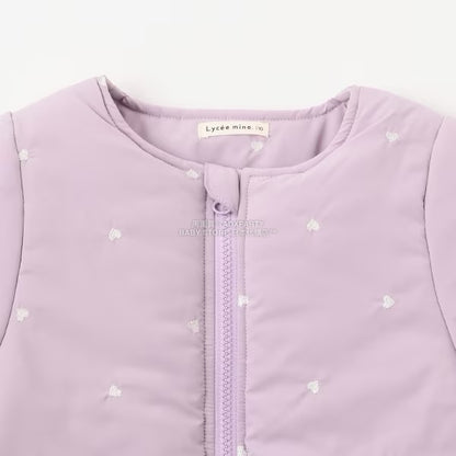 日本童裝 Ly# mine 刺繡無領夾棉抓毛外套 100-150cm 女童款 冬季 (適合初秋、香港平均溫度、寒冷天氣）OUTERWEAR 