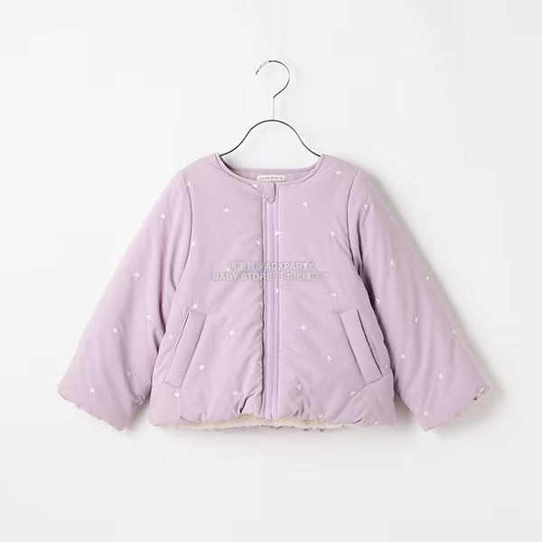 日本童裝 Ly# mine 刺繡無領夾棉抓毛外套 100-150cm 女童款 冬季 (適合初秋、香港平均溫度、寒冷天氣）OUTERWEAR 