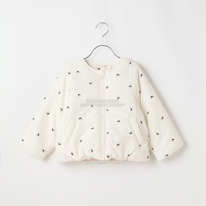 日本童裝 Ly# mine 刺繡無領夾棉抓毛外套 100-150cm 女童款 冬季 (適合初秋、香港平均溫度、寒冷天氣）OUTERWEAR 