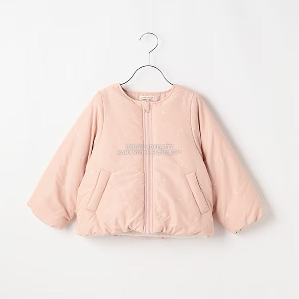 日本童裝 Ly# mine 刺繡無領夾棉抓毛外套 100-150cm 女童款 冬季 (適合初秋、香港平均溫度、寒冷天氣）OUTERWEAR 