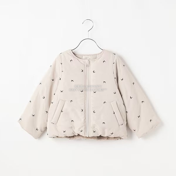 日本童裝 Ly# mine 刺繡無領夾棉抓毛外套 100-150cm 女童款 冬季 (適合初秋、香港平均溫度、寒冷天氣）OUTERWEAR 