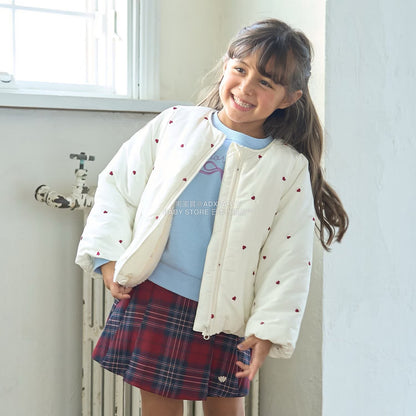 日本童裝 Ly# mine 刺繡無領夾棉抓毛外套 100-150cm 女童款 冬季 (適合初秋、香港平均溫度、寒冷天氣）OUTERWEAR 