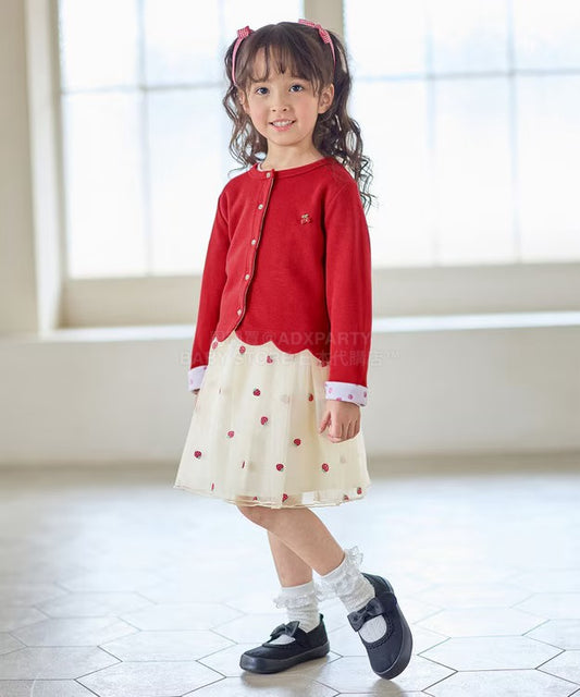 日本童裝 aF#a325 士多啤梨系列 全刺繡網紗短裙 90-140cm 女童款 春季 SKIRTS