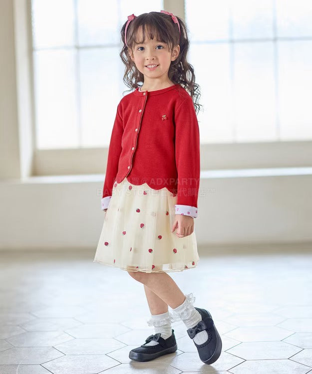 日本童裝 aF#a325 士多啤梨系列 針織外套 90-140cm 女童款 春季 OUTERWEAR 聖誕紅/新年紅