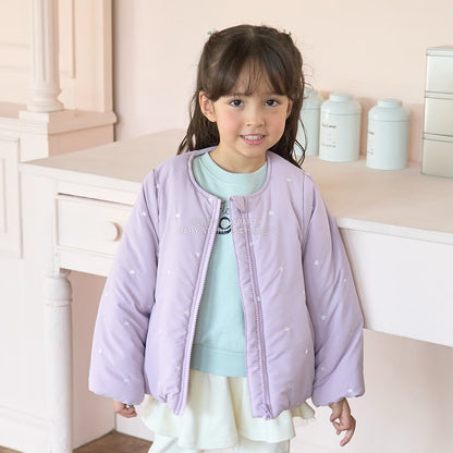 日本童裝 Ly# mine 刺繡無領夾棉抓毛外套 100-150cm 女童款 冬季 (適合初秋、香港平均溫度、寒冷天氣）OUTERWEAR 