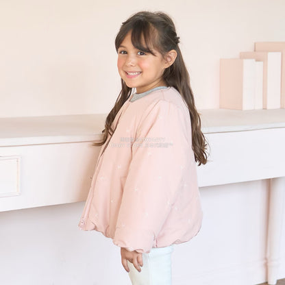 日本童裝 Ly# mine 刺繡無領夾棉抓毛外套 100-150cm 女童款 冬季 (適合初秋、香港平均溫度、寒冷天氣）OUTERWEAR 