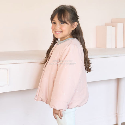 日本童裝 Ly# mine 刺繡無領夾棉抓毛外套 100-150cm 女童款 冬季 (適合初秋、香港平均溫度、寒冷天氣）OUTERWEAR 