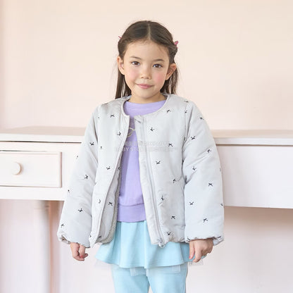 日本童裝 Ly# mine 刺繡無領夾棉抓毛外套 100-150cm 女童款 冬季 (適合初秋、香港平均溫度、寒冷天氣）OUTERWEAR 