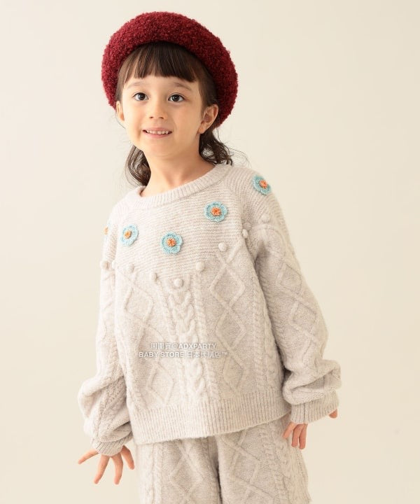 日本童裝 BEAMS mini 花卉針織毛衣 90-140cm 女童款 秋冬季 TOPS