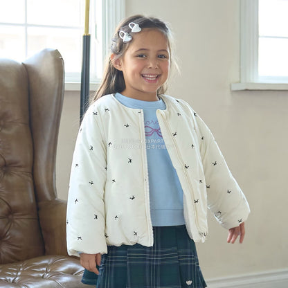 日本童裝 Ly# mine 刺繡無領夾棉抓毛外套 100-150cm 女童款 冬季 (適合初秋、香港平均溫度、寒冷天氣）OUTERWEAR 