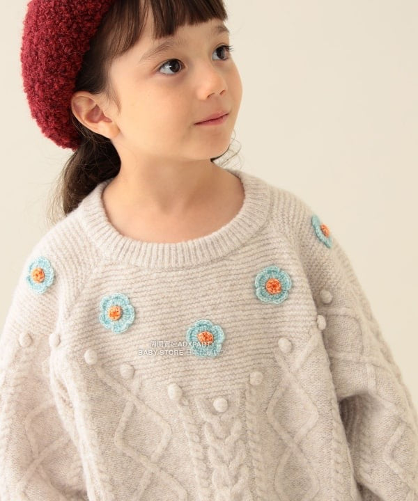 日本童裝 BEAMS mini 花卉針織毛衣 90-140cm 女童款 秋冬季 TOPS