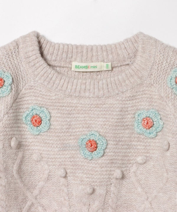 日本童裝 BEAMS mini 花卉針織毛衣 90-140cm 女童款 秋冬季 TOPS
