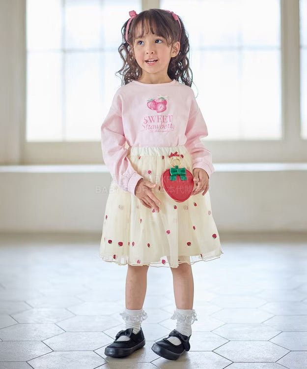 日本童裝 aF#a325 士多啤梨系列 全刺繡網紗短裙 90-140cm 女童款 春季 SKIRTS