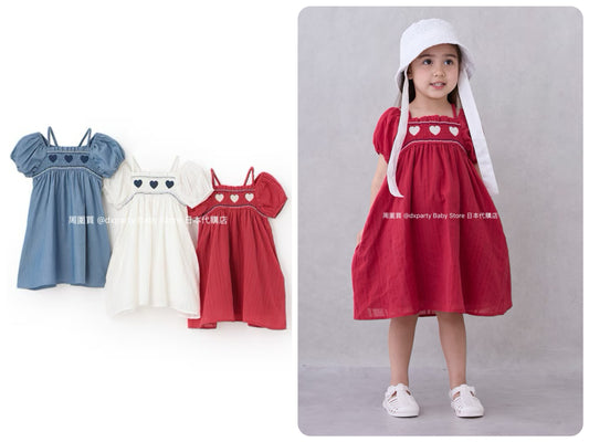 Japanese children's clothing pe#main Heart embroidered dress 80-130cm Girls' summer dresses 