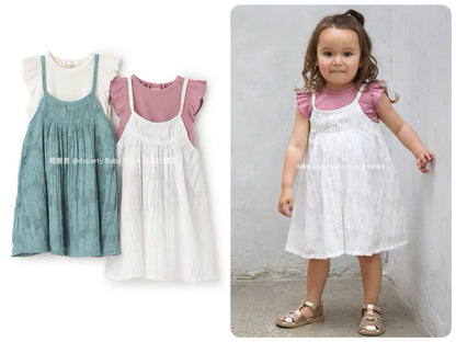 Japanese children's clothing pe#main top and suspender skirt set 80-130cm girls summer dress tops 