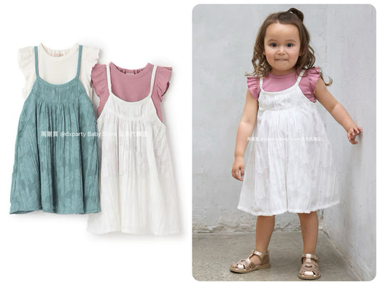 Japanese children's clothing pe#main top and suspender skirt set 80-130cm girls summer dress tops 