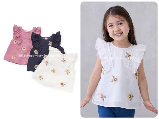 Japanese children's clothing pe#main flower embroidered top 80-130cm girls summer TOPS 