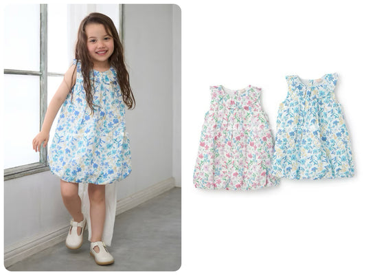 Japanese children's clothing pe#main floral bubble dress 80-130cm girls summer dresses 