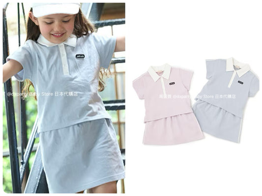 Japanese children's clothing pe#main Contact Cool Polo Two-Piece Set 80-130cm Girls Summer TOPS SKIRTS 