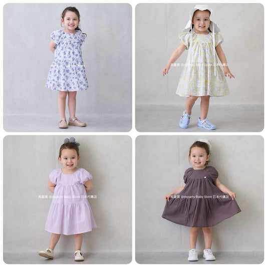 Japanese children's clothing pe#main cool-to-touch, quick-drying lantern-sleeve dress (80-130cm) for girls (summer dresses) 