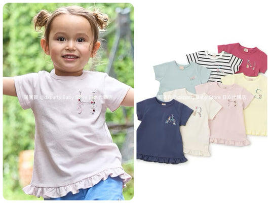 Japanese children's clothing pe#main embroidered English lettering top 80-130cm girls summer TOPS 