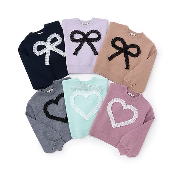 日本童裝 Ly# mine 心型與蝴蝶結針織毛衣 110-140cm 女童款 冬季 TOPS