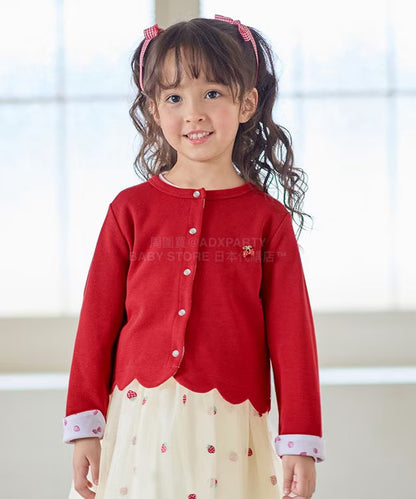 日本童裝 aF#a325 士多啤梨系列 針織外套 90-140cm 女童款 春季 OUTERWEAR 聖誕紅/新年紅