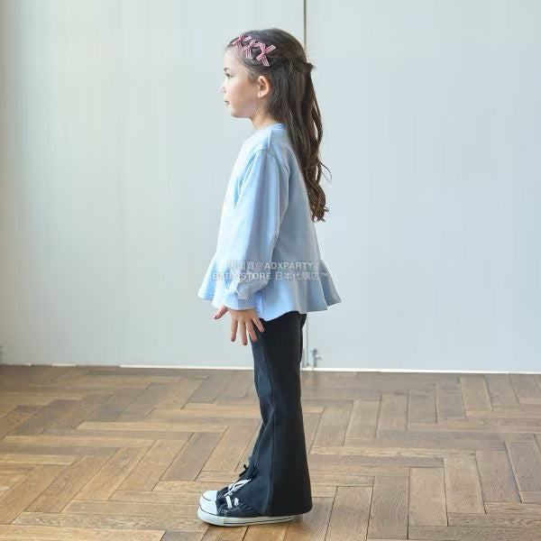 日本童裝 Ly# mine 薄抓毛蝴蝶結開衩喇叭褲 100-140cm 女童款 冬季 PANTS