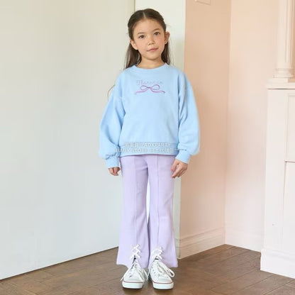 日本童裝 Ly# mine 薄抓毛蝴蝶結開衩喇叭褲 100-140cm 女童款 冬季 PANTS