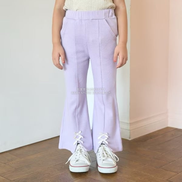 日本童裝 Ly# mine 薄抓毛蝴蝶結開衩喇叭褲 100-140cm 女童款 冬季 PANTS