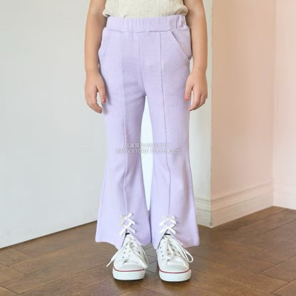 日本童裝 Ly# mine 薄抓毛蝴蝶結開衩喇叭褲 100-140cm 女童款 冬季 PANTS