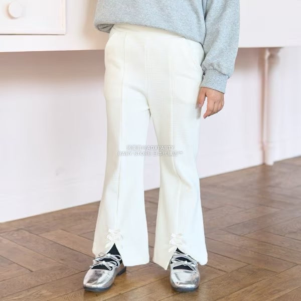 日本童裝 Ly# mine 薄抓毛蝴蝶結開衩喇叭褲 100-140cm 女童款 冬季 PANTS