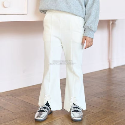 日本童裝 Ly# mine 薄抓毛蝴蝶結開衩喇叭褲 100-140cm 女童款 冬季 PANTS