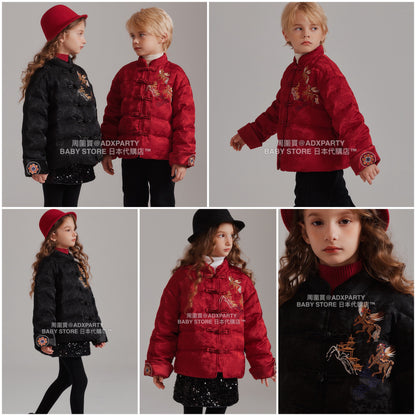 新年童裝 羽絨提花綢緞外套 120-165cm 男童款/女童款 新年中式華服唐裝 新春馬年 2026年