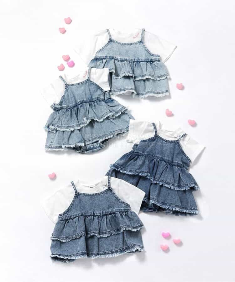 日本童裝 BREEZE 上衣及吊帶牛仔連衣 70-80cm 女童款 初生嬰兒 夏季 Tops Jumpsuit