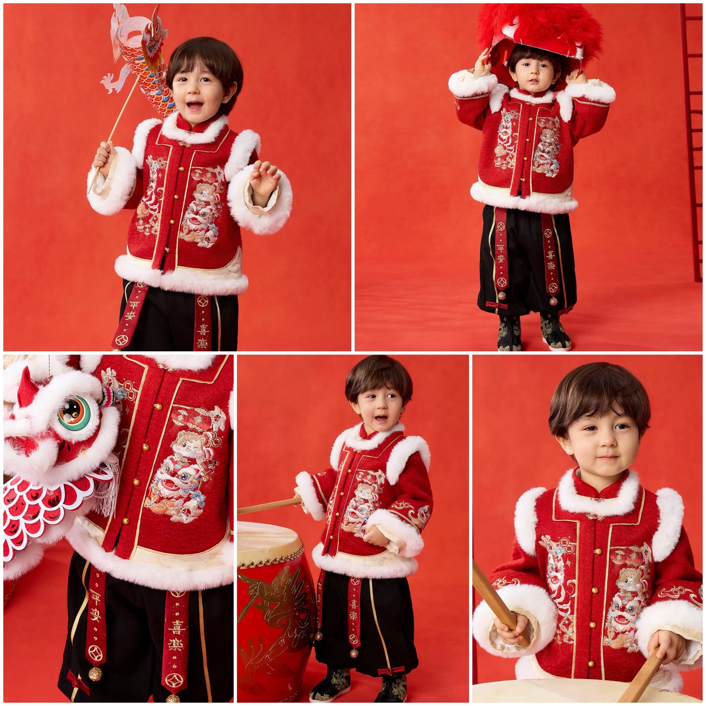 新年童裝 舞獅迎春兩件套裝 100-150cm 男童款 新年中式華服唐裝 新春馬年 2026年