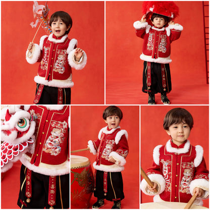 新年童裝 舞獅迎春兩件套裝 100-150cm 男童款 新年中式華服唐裝 新春馬年 2026年