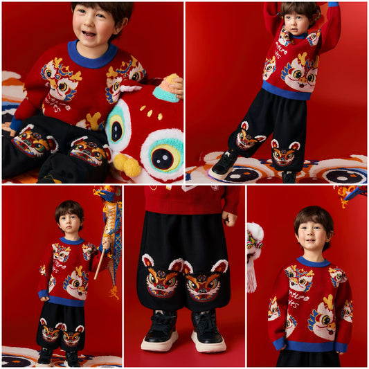 新年童裝 瑞獸降福兩件套裝 110-150cm 男童款 新年中式華服唐裝 新春馬年 2026年