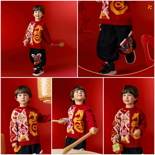 新年童裝 瑞馬迎春兩件套裝 110-150cm 男童款 新年中式華服唐裝 新春馬年 2026年